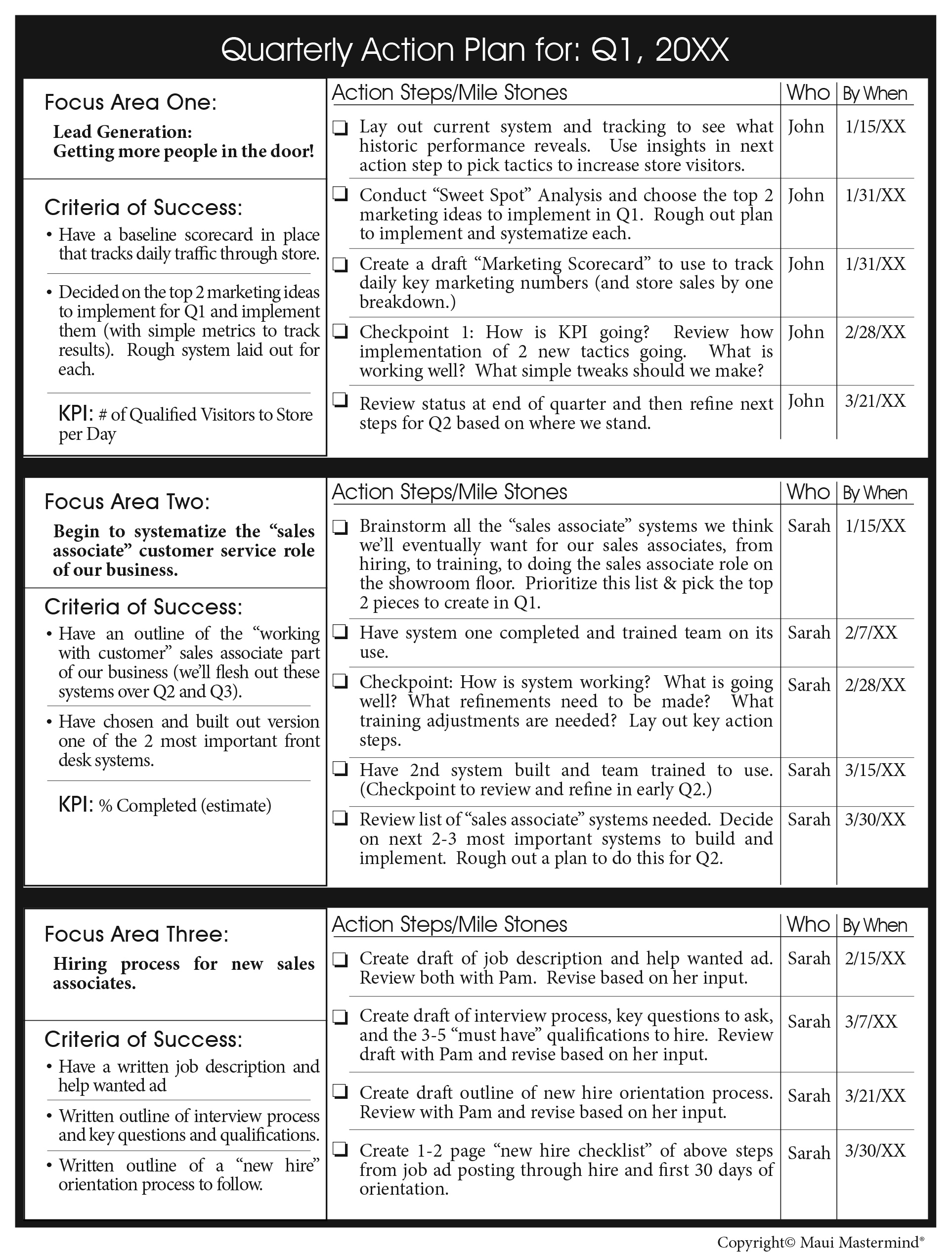 business action plan template 1 page quarterly action plan